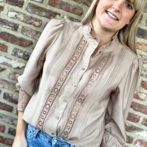 Olivia blouse broderie taupe